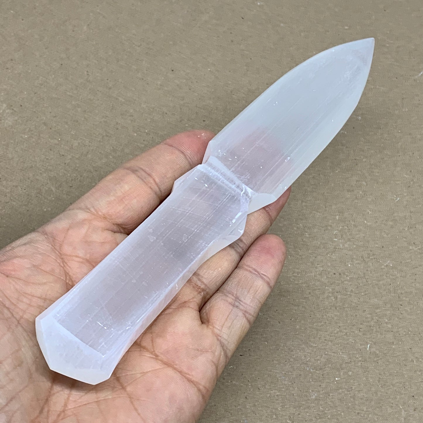 135g, 7.5"x1.2"x0.6", Natural Selenite Crystal Dagger (Satin Spar), B36338