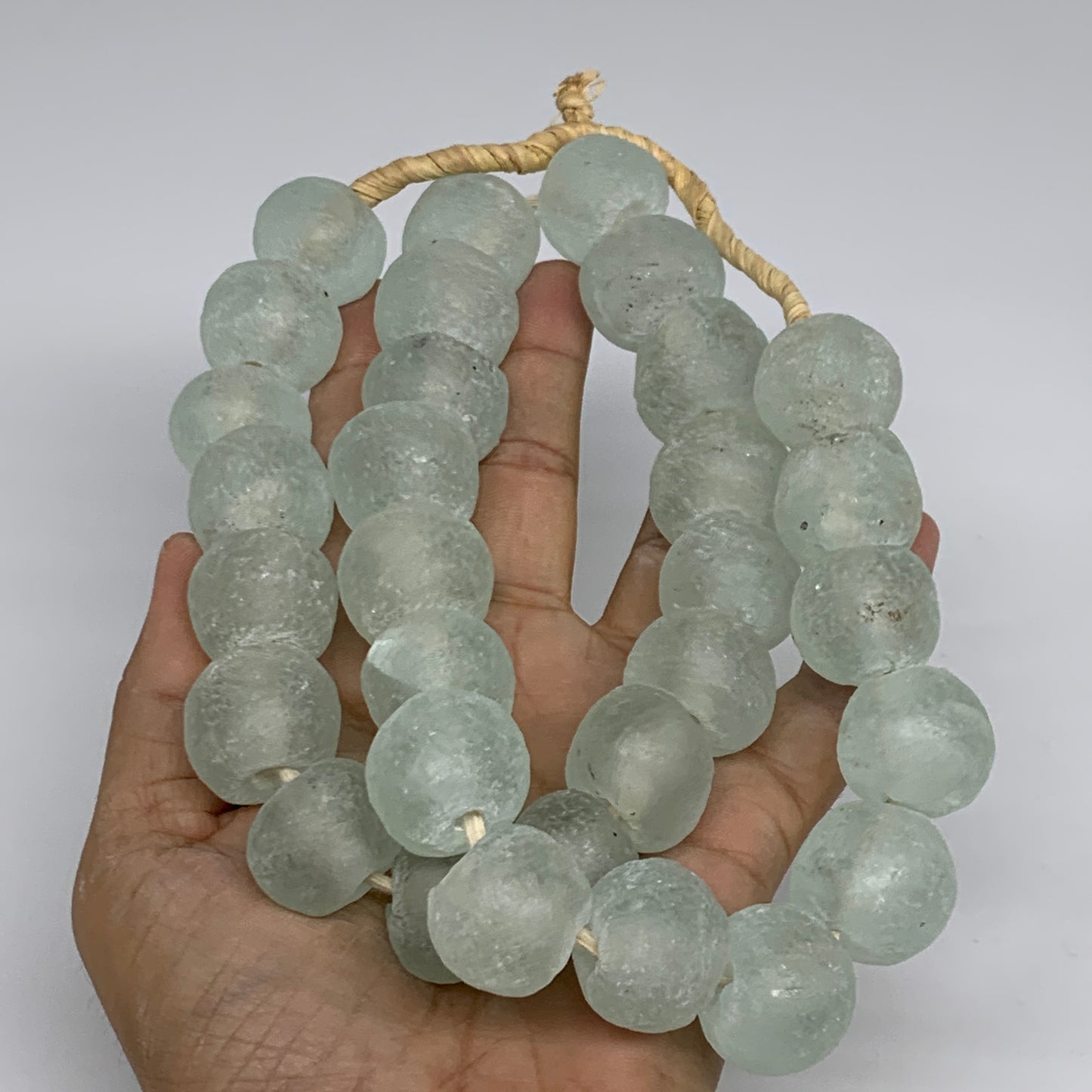 0.94 lbs, 15mm-21mm, 1 Strand, 31 beads, Green/Blue Sea Glass Beads, B35709