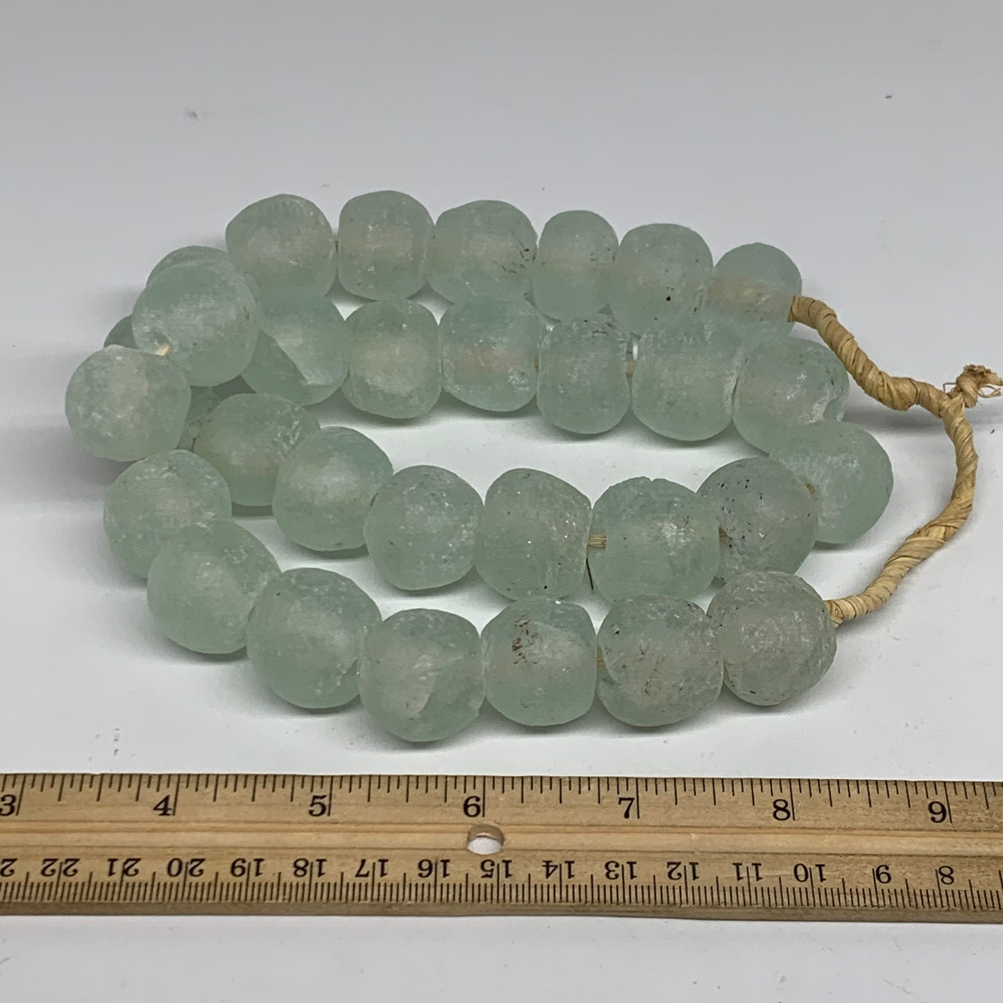 0.94 lbs, 15mm-21mm, 1 Strand, 31 beads, Green/Blue Sea Glass Beads, B35709