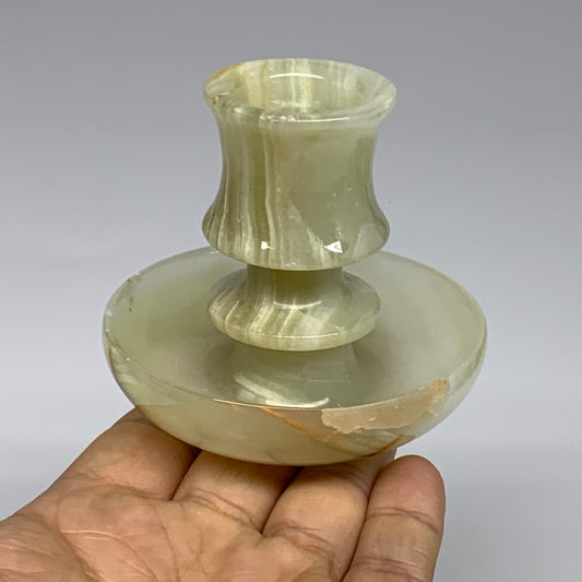 165g, 2.6"x1.4"x2.9", Natural Green Onyx Candle Holder Gemstone Hand Carved, B32