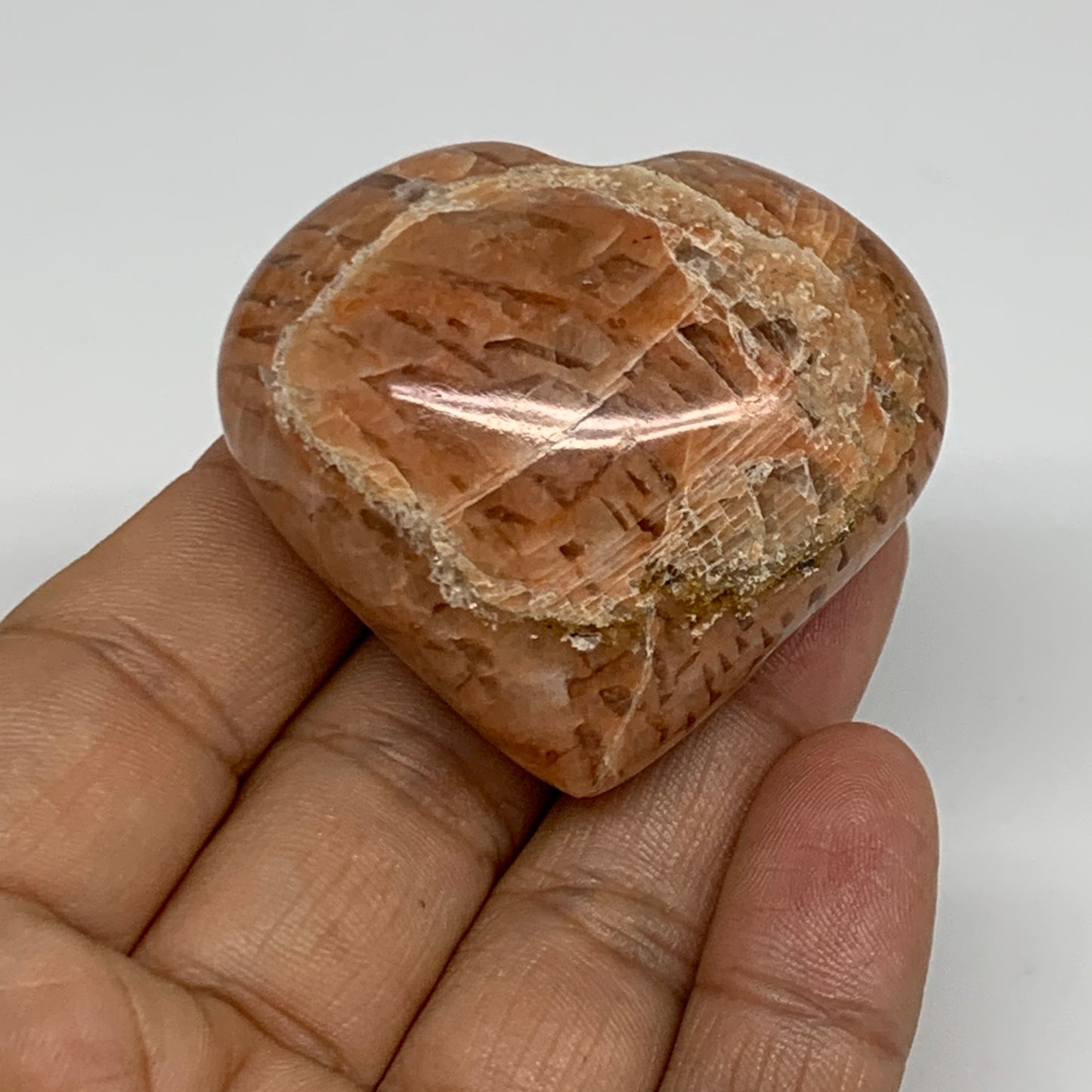 70.8g, 1.8"x2"x1", Peach Moonstone Heart Crystal Polished, B35006
