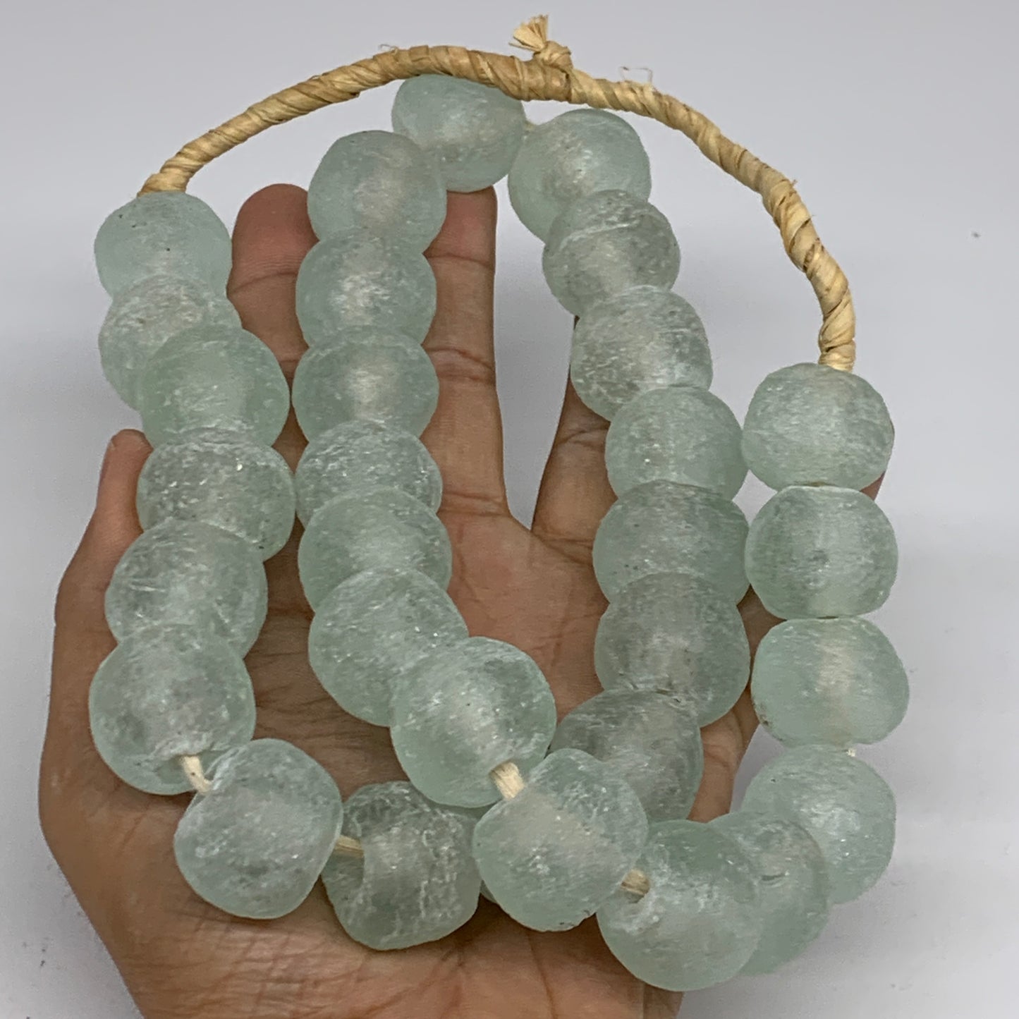 0.93 lbs, 15mm-20mm, 1 Strand, 31 beads, Green/Blue Sea Glass Beads, B35710