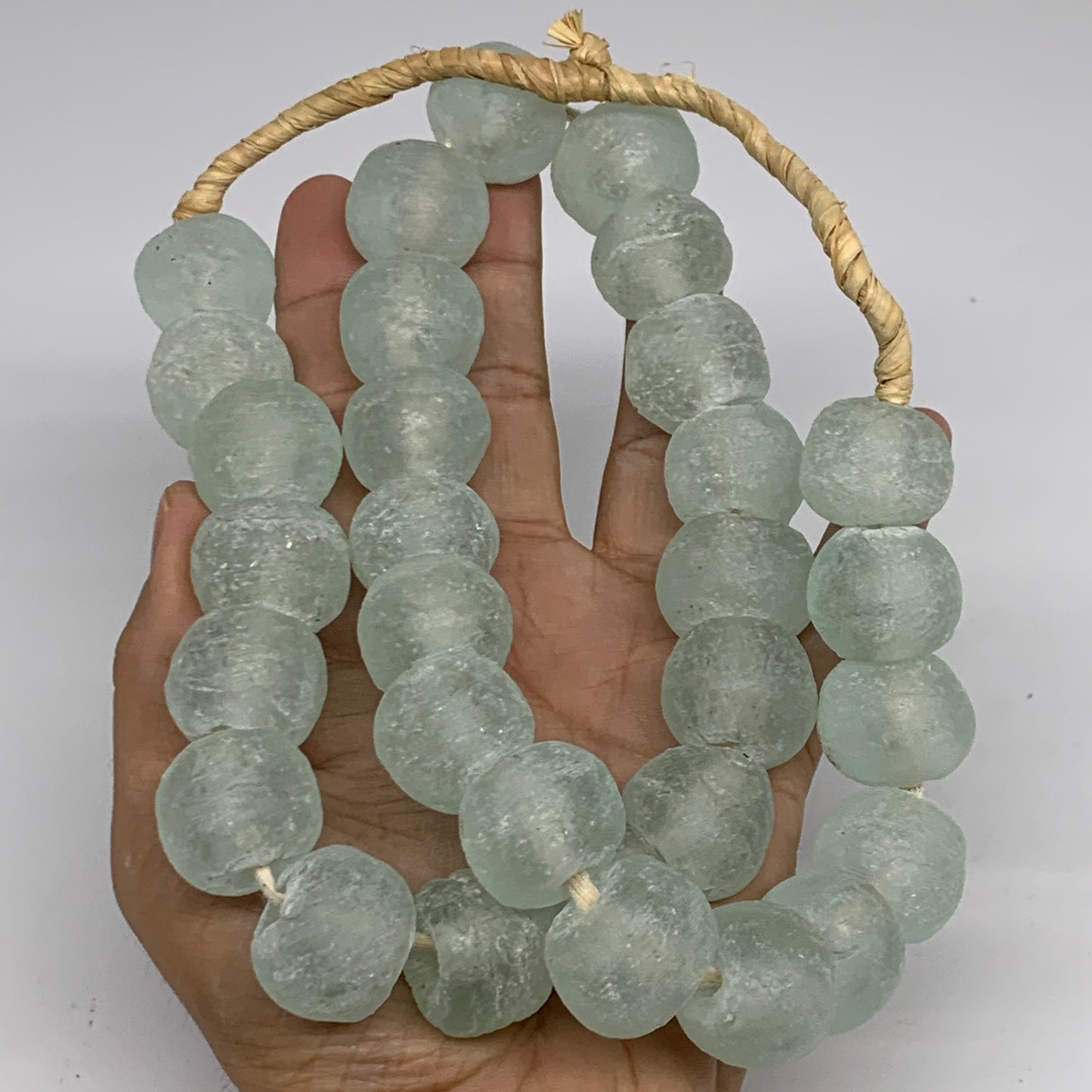 0.93 lbs, 15mm-20mm, 1 Strand, 31 beads, Green/Blue Sea Glass Beads, B35710