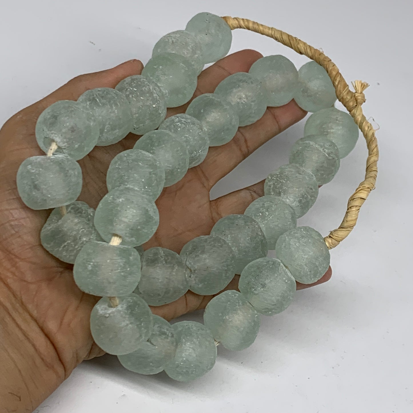 0.93 lbs, 15mm-20mm, 1 Strand, 31 beads, Green/Blue Sea Glass Beads, B35710