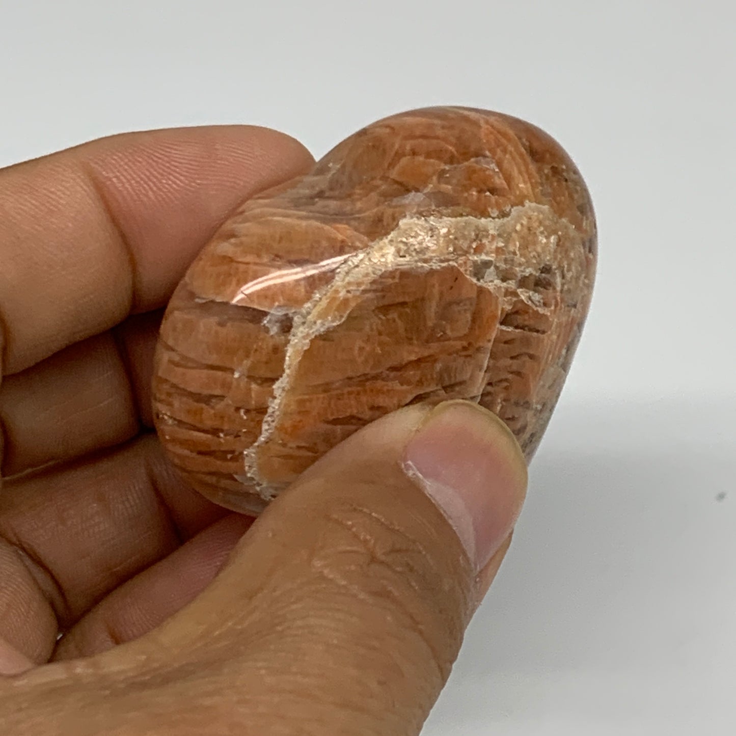 70.8g, 1.8"x2"x1", Peach Moonstone Heart Crystal Polished, B35006