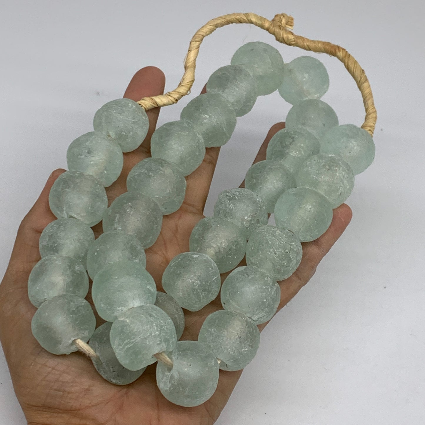 0.93 lbs, 15mm-20mm, 1 Strand, 31 beads, Green/Blue Sea Glass Beads, B35710