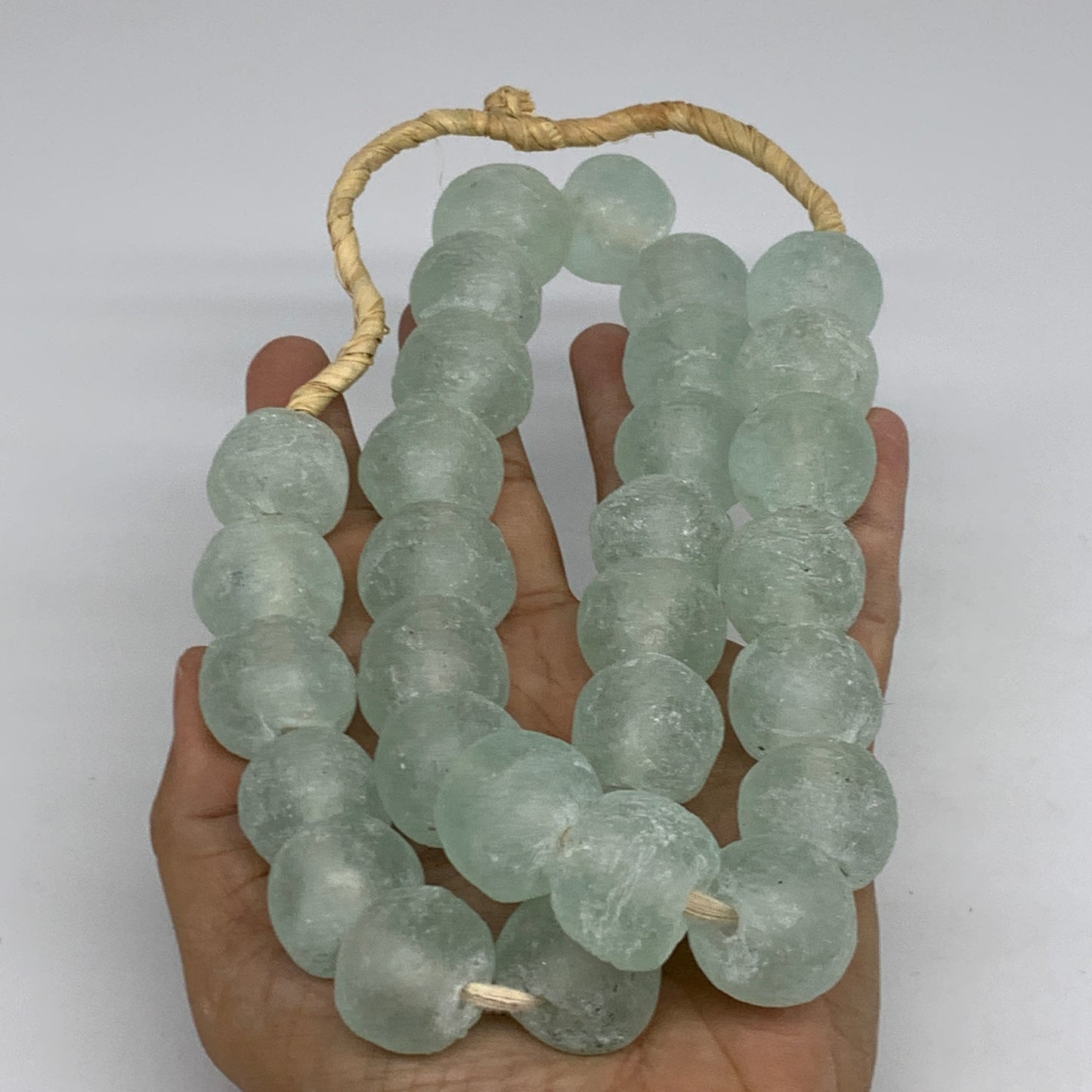 0.93 lbs, 15mm-20mm, 1 Strand, 31 beads, Green/Blue Sea Glass Beads, B35710