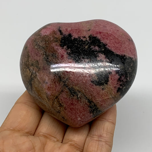 0.87 lbs, 2.9"x3"x1.5", Natural Rhodonite Heart Polished Crystal, B37221