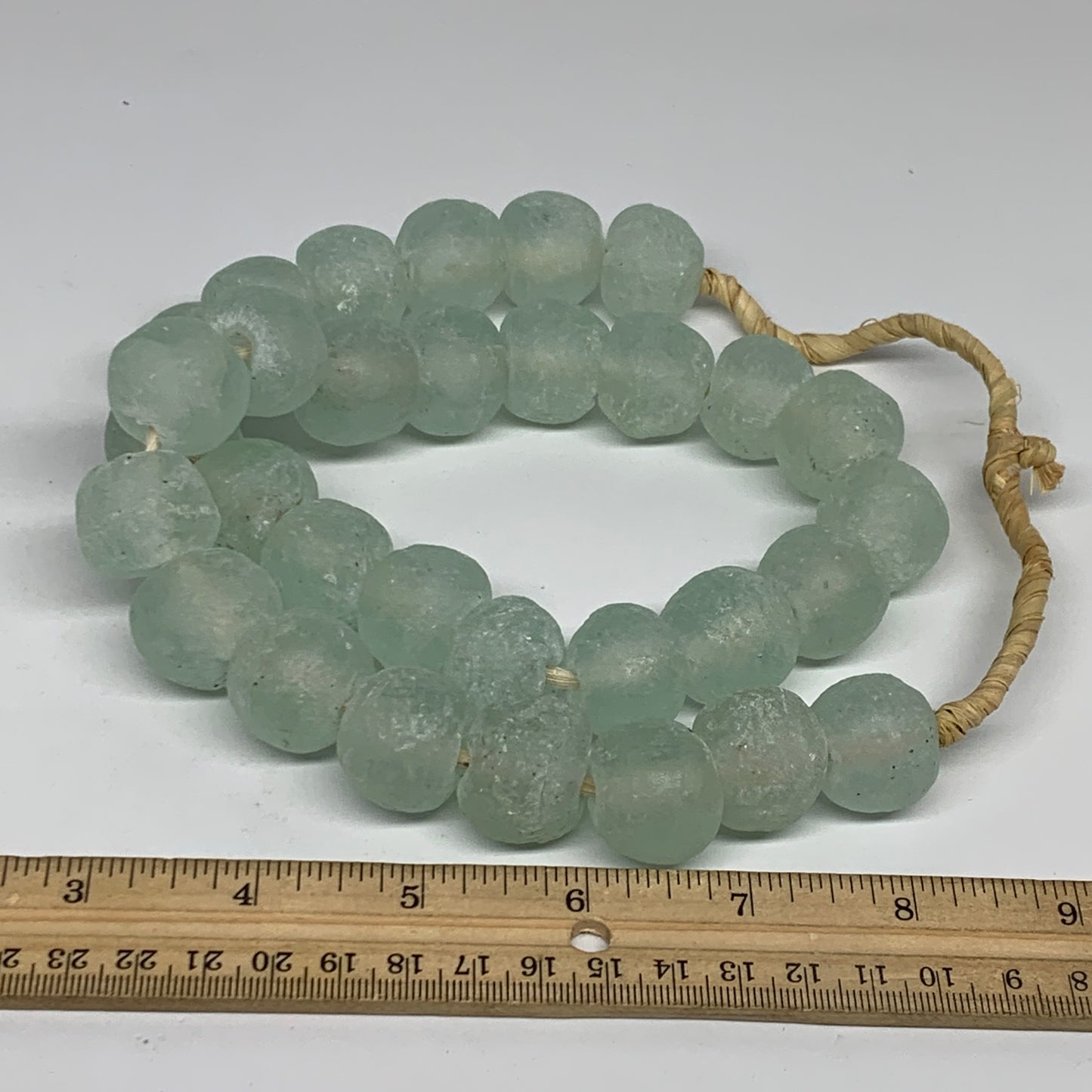 0.93 lbs, 15mm-20mm, 1 Strand, 31 beads, Green/Blue Sea Glass Beads, B35710