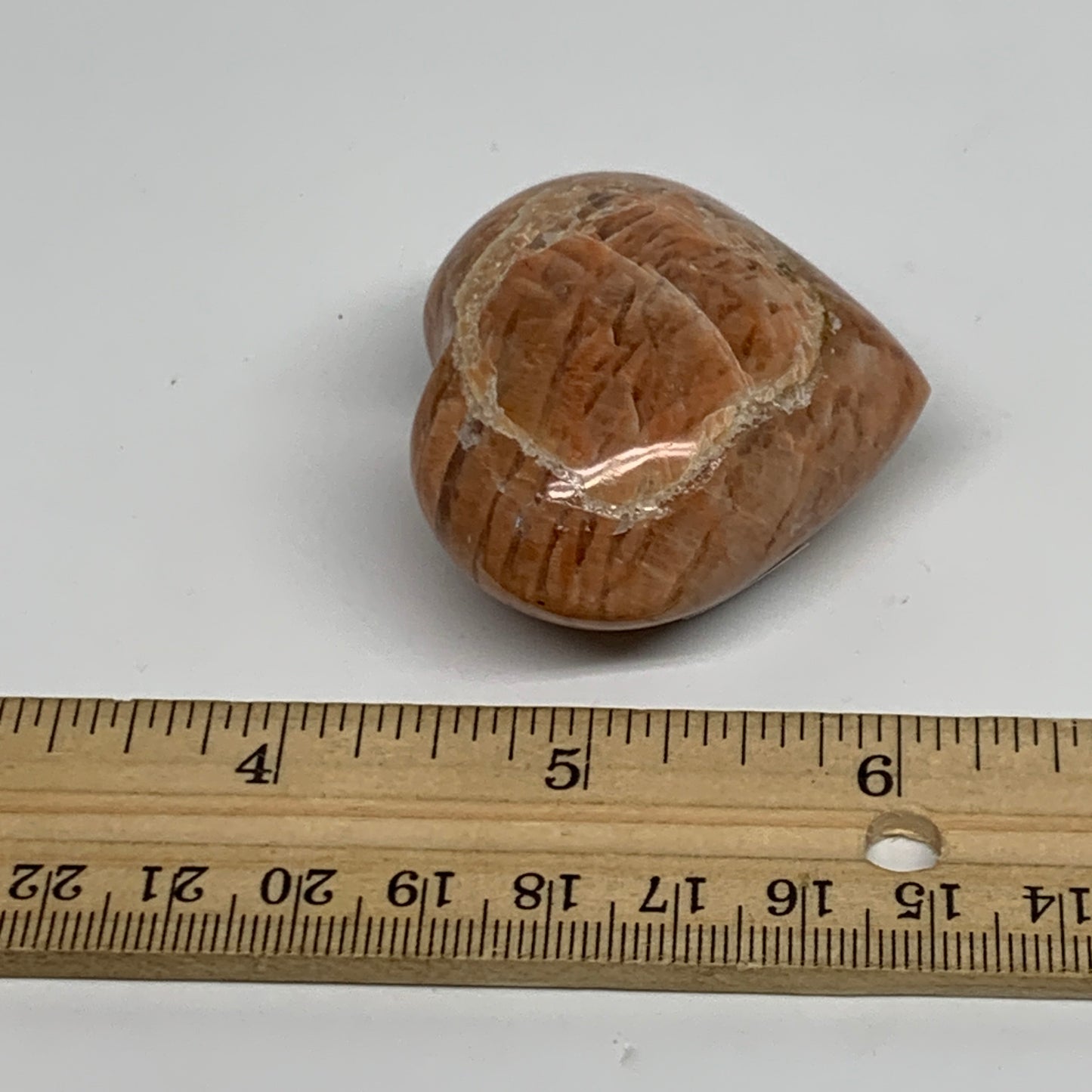 70.8g, 1.8"x2"x1", Peach Moonstone Heart Crystal Polished, B35006