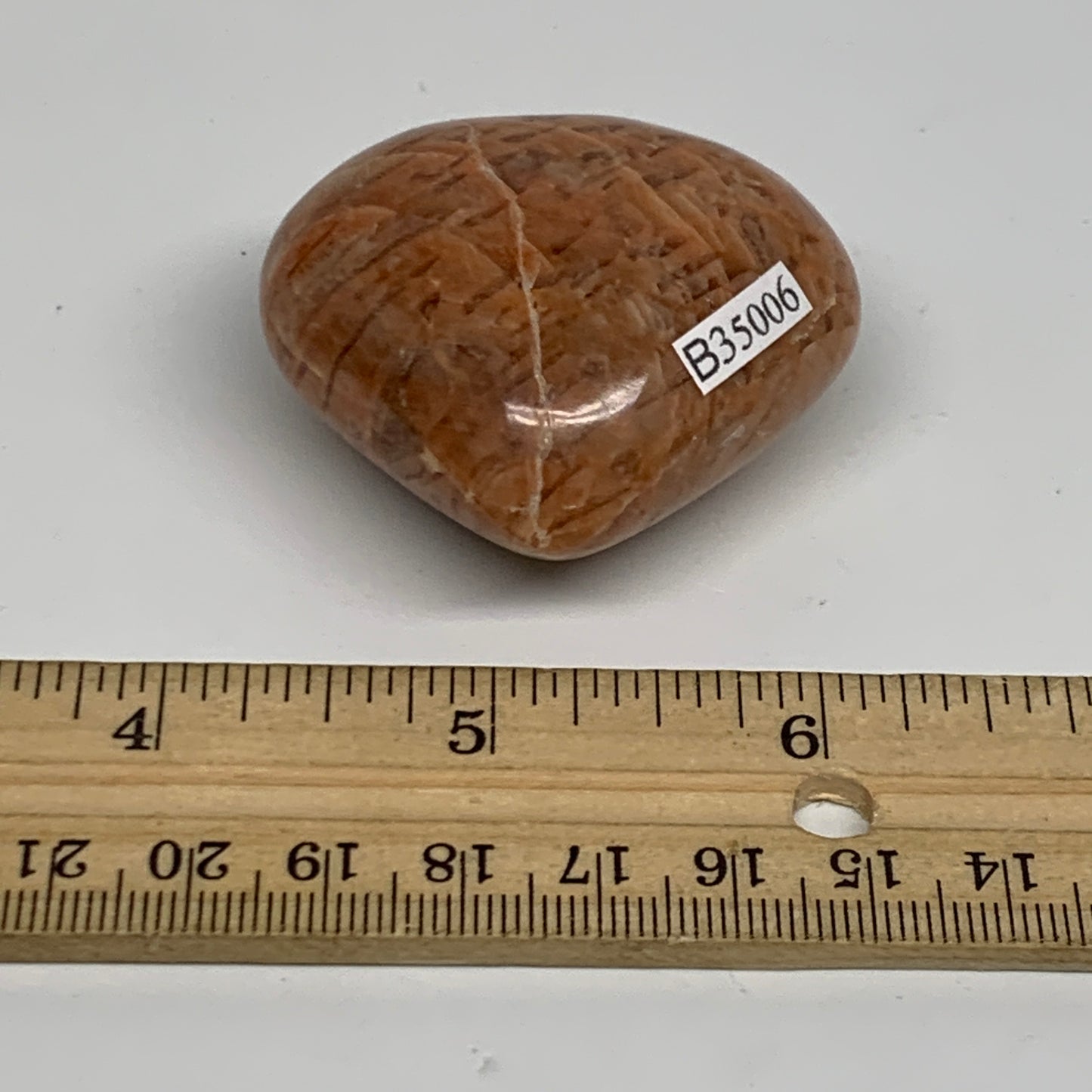 70.8g, 1.8"x2"x1", Peach Moonstone Heart Crystal Polished, B35006