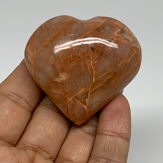 74.4g, 1.9"x2"x1", Peach Moonstone Heart Crystal Polished, B35007