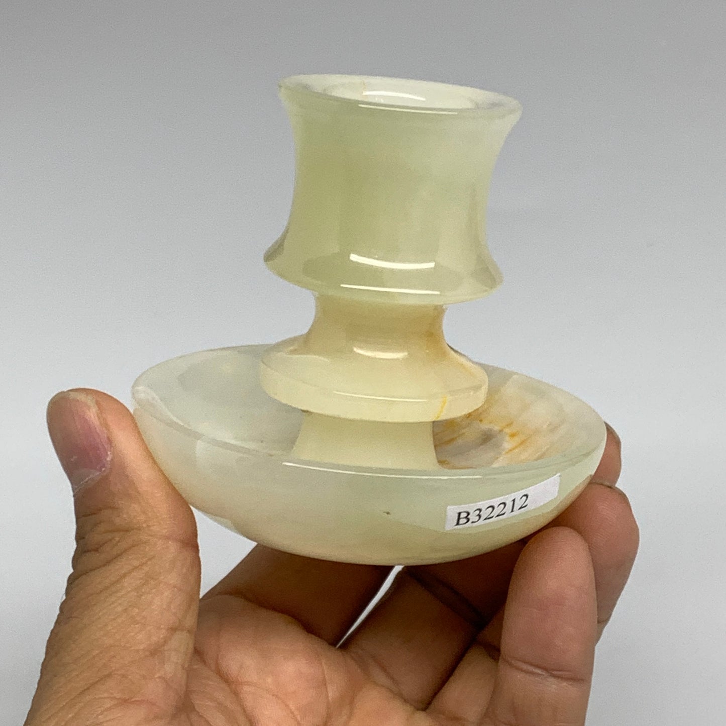 193g, 2.6"x1.4"x2.9", Natural Green Onyx Candle Holder Gemstone Hand Carved, B32