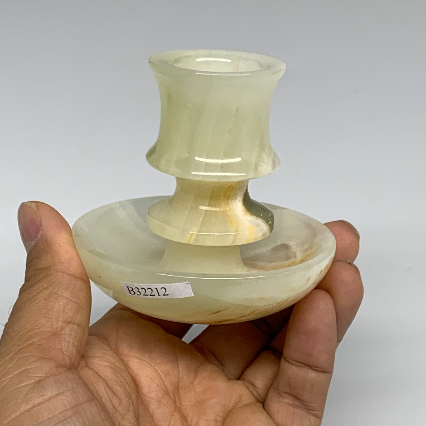 193g, 2.6"x1.4"x2.9", Natural Green Onyx Candle Holder Gemstone Hand Carved, B32