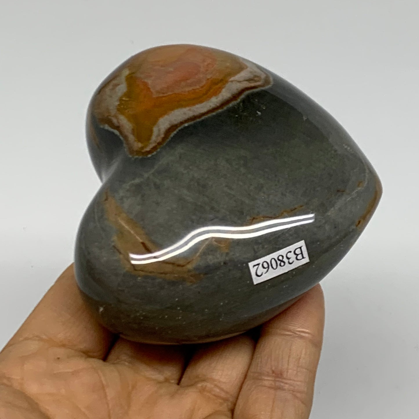 0.63 lbs, 2.9"x3.2"x1.5", Polychrome Jasper Heart Polished Crystal, B38062