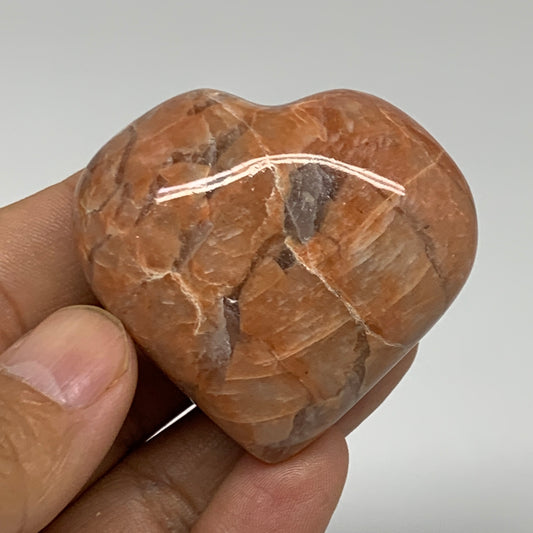 76.5g, 1.8"x2"x1", Peach Moonstone Heart Crystal Polished, B35008