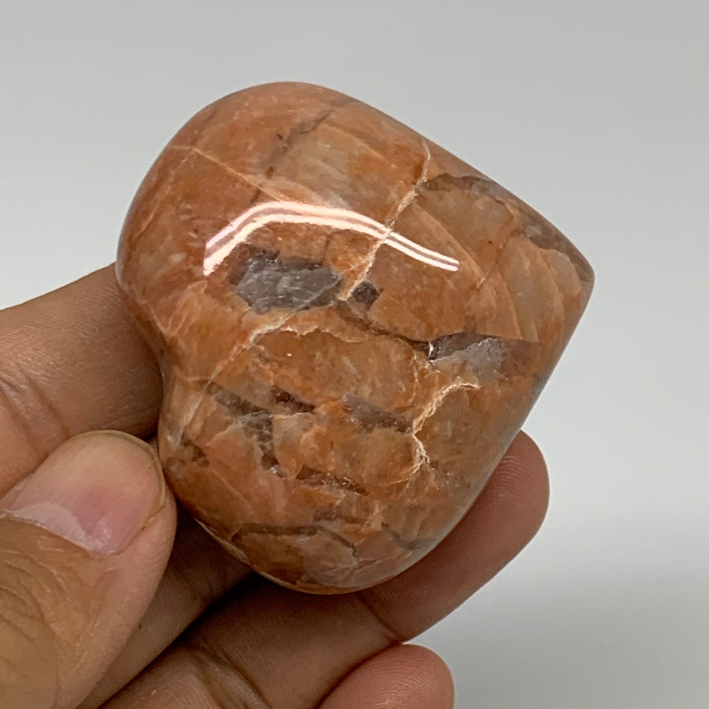 76.5g, 1.8"x2"x1", Peach Moonstone Heart Crystal Polished, B35008