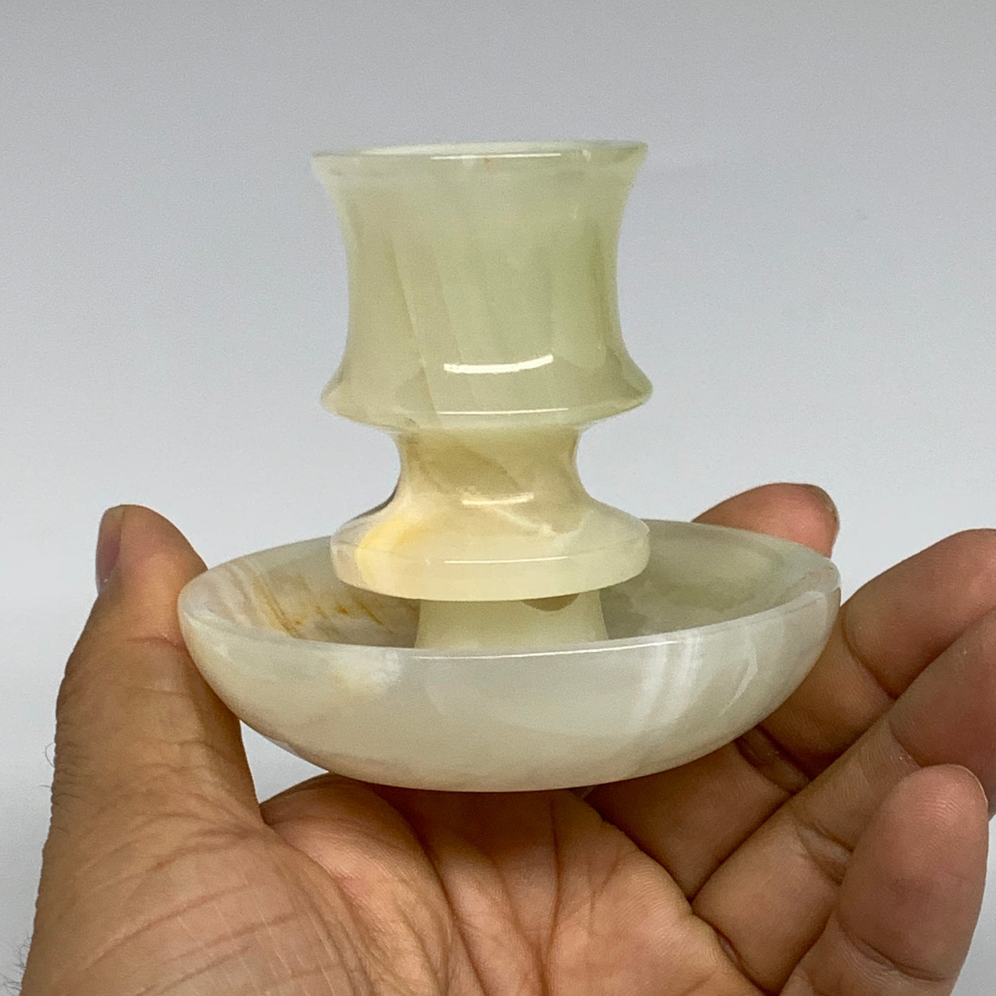 193g, 2.6"x1.4"x2.9", Natural Green Onyx Candle Holder Gemstone Hand Carved, B32