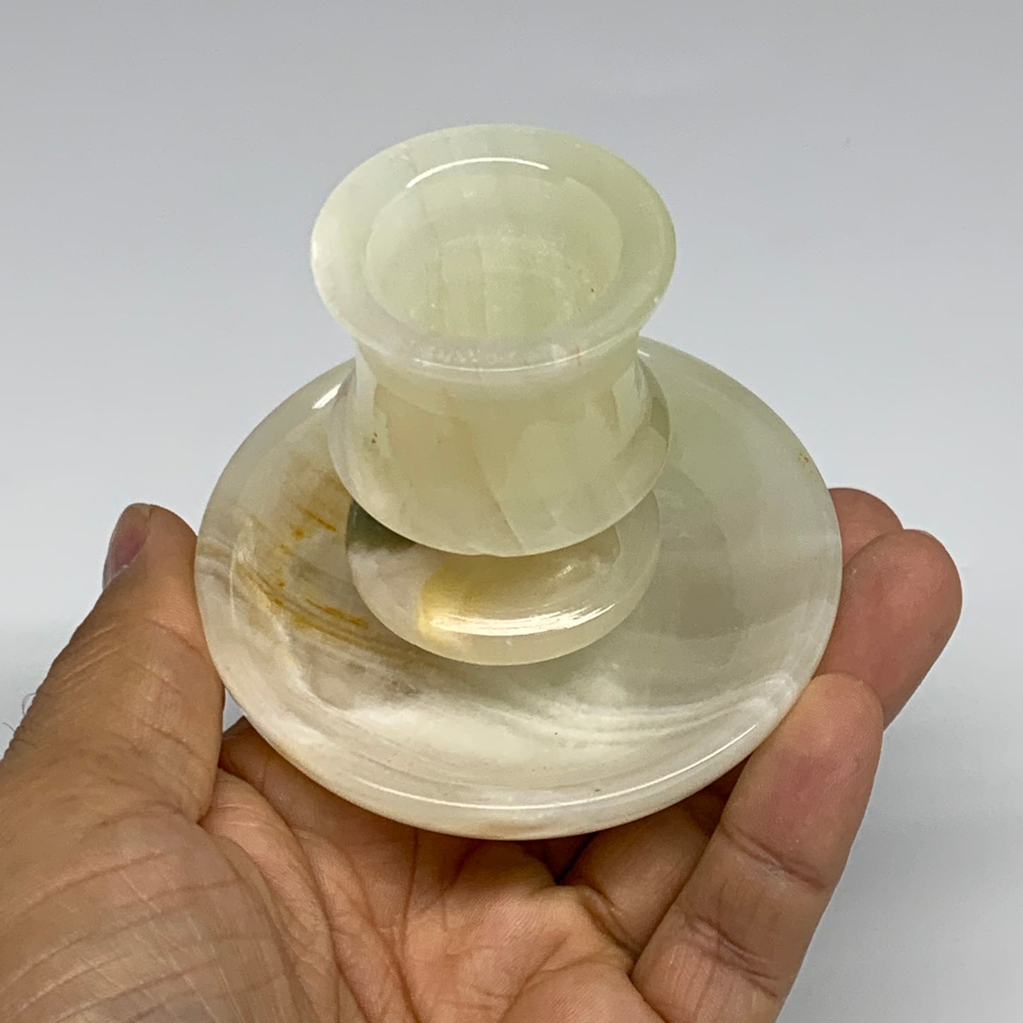 193g, 2.6"x1.4"x2.9", Natural Green Onyx Candle Holder Gemstone Hand Carved, B32