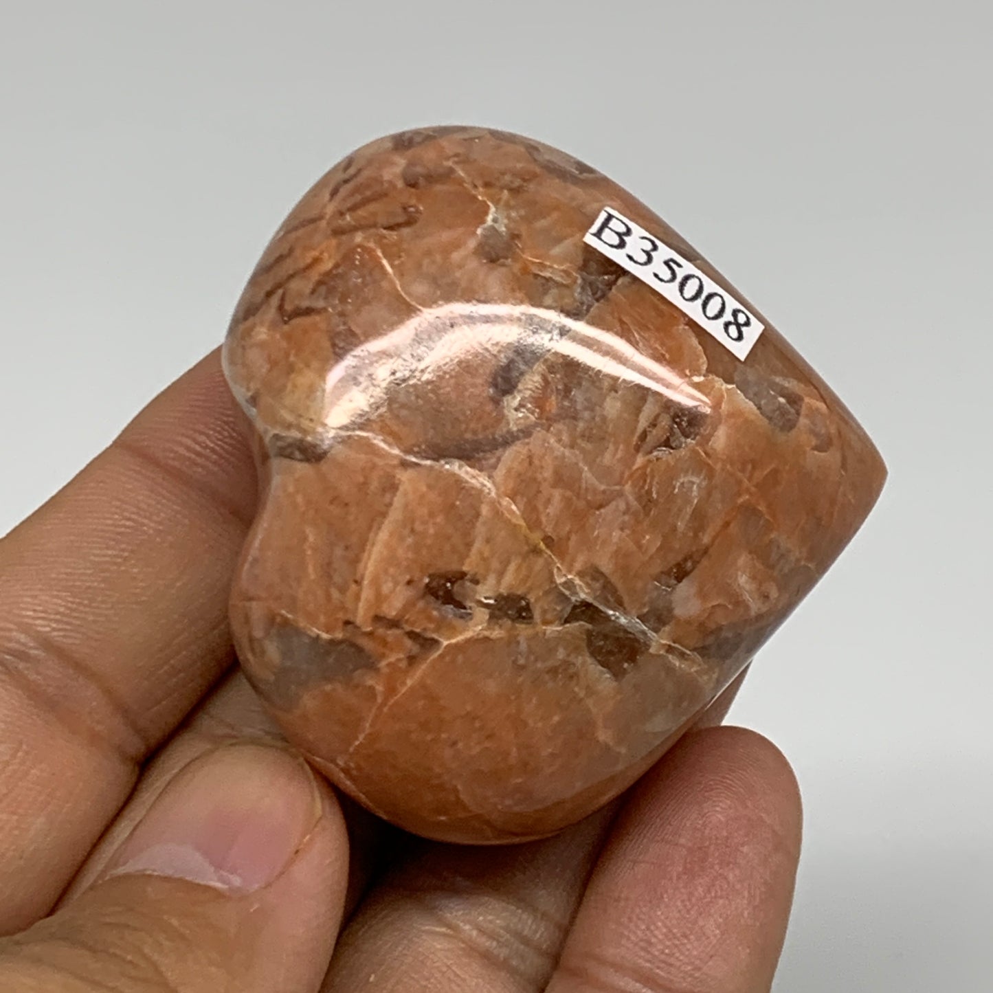 76.5g, 1.8"x2"x1", Peach Moonstone Heart Crystal Polished, B35008