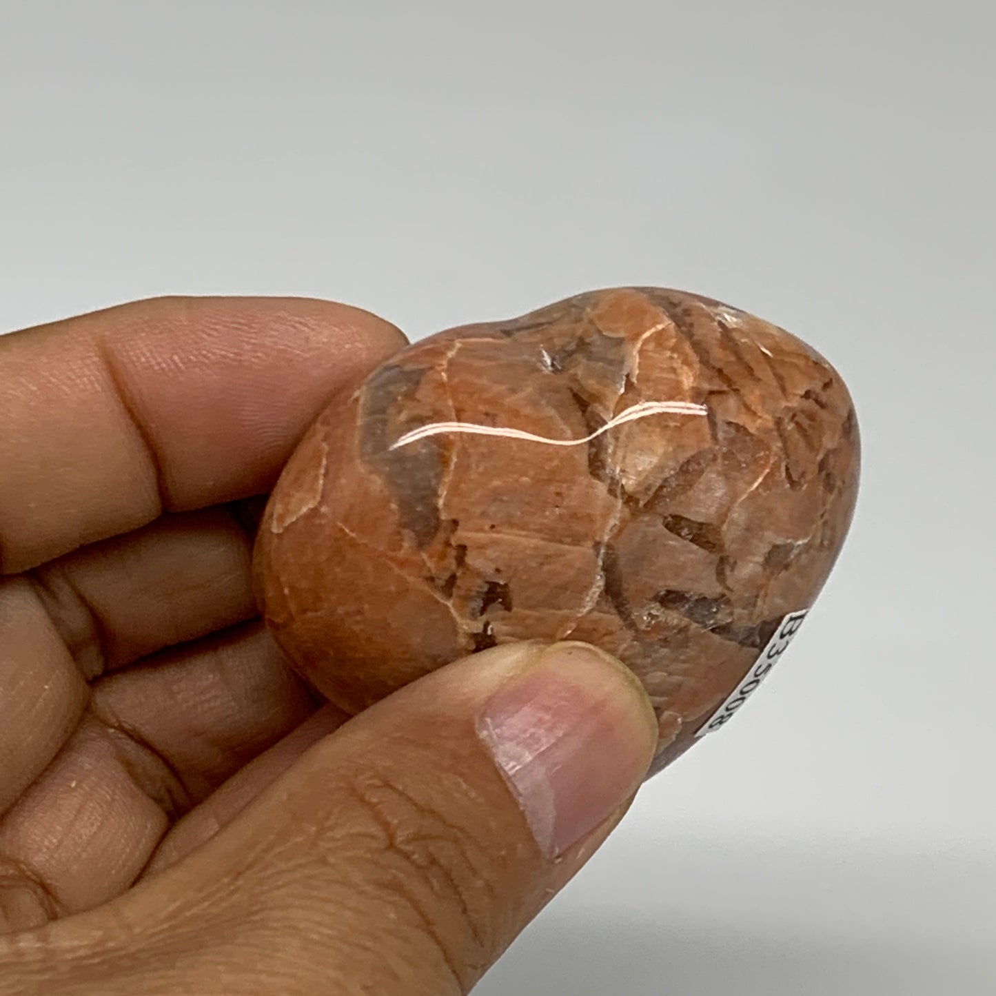 76.5g, 1.8"x2"x1", Peach Moonstone Heart Crystal Polished, B35008