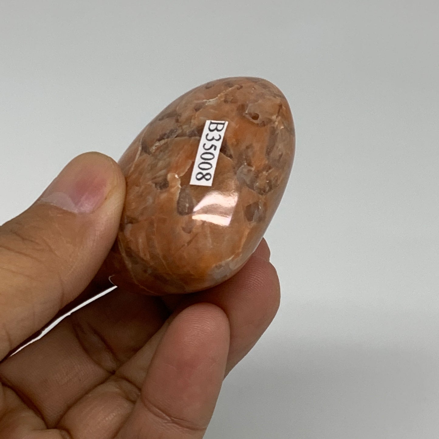 76.5g, 1.8"x2"x1", Peach Moonstone Heart Crystal Polished, B35008