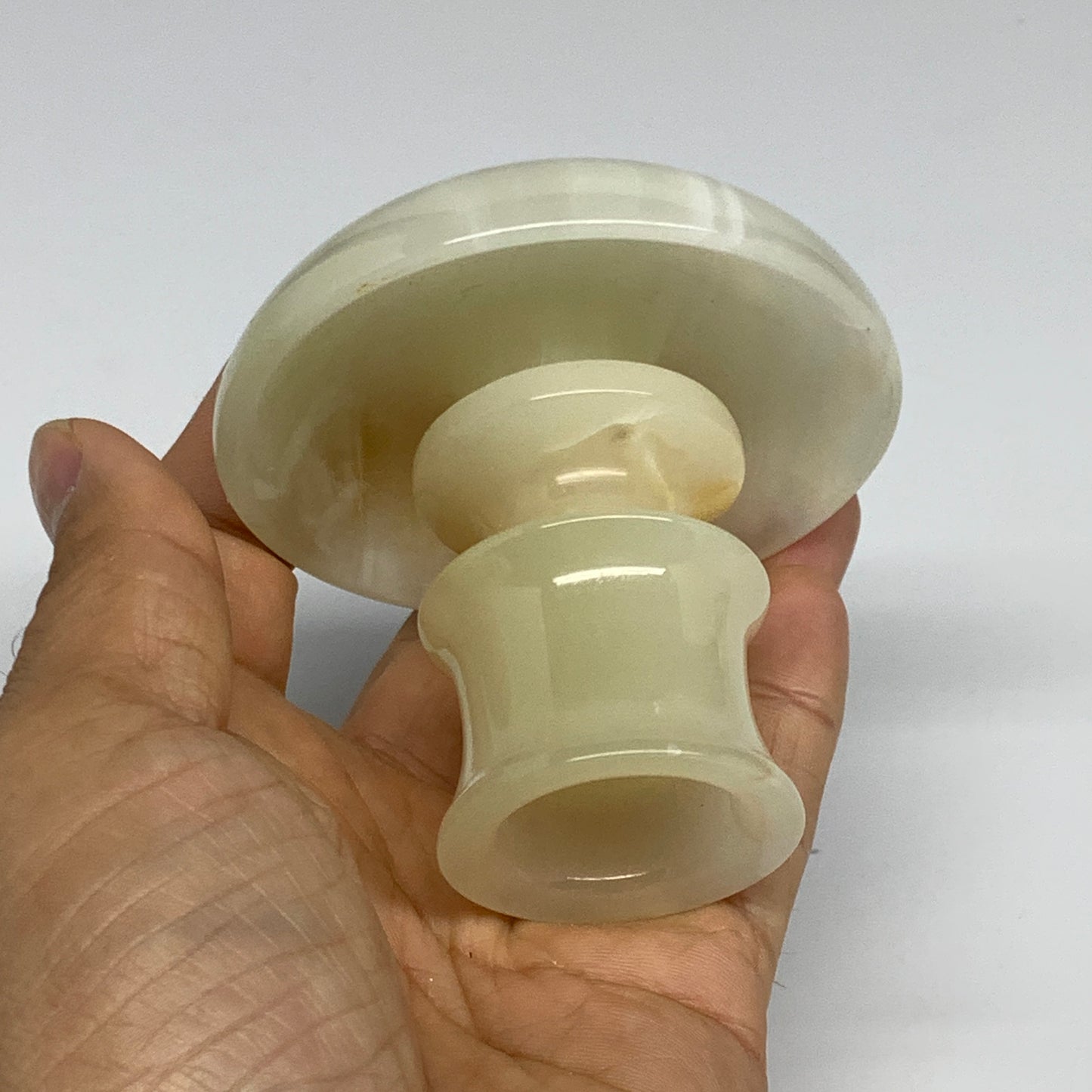 193g, 2.6"x1.4"x2.9", Natural Green Onyx Candle Holder Gemstone Hand Carved, B32