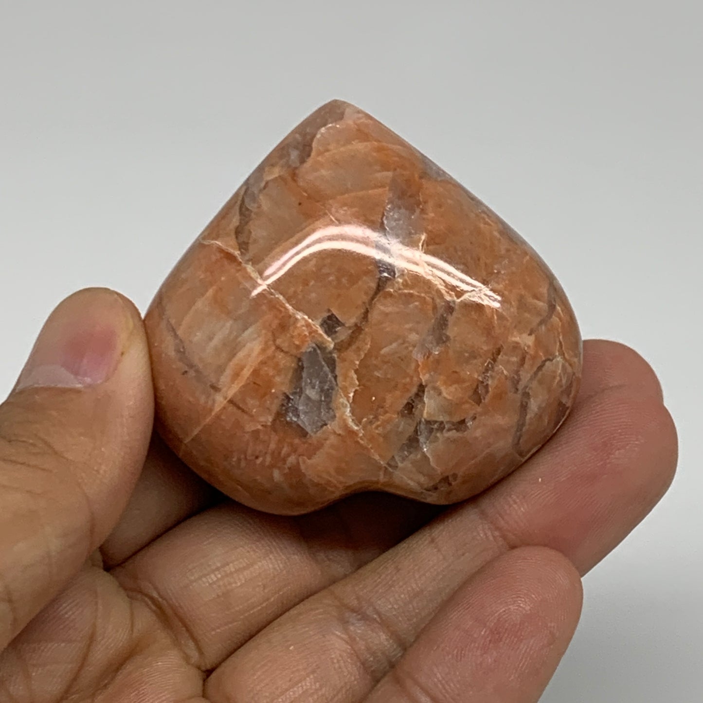 76.5g, 1.8"x2"x1", Peach Moonstone Heart Crystal Polished, B35008