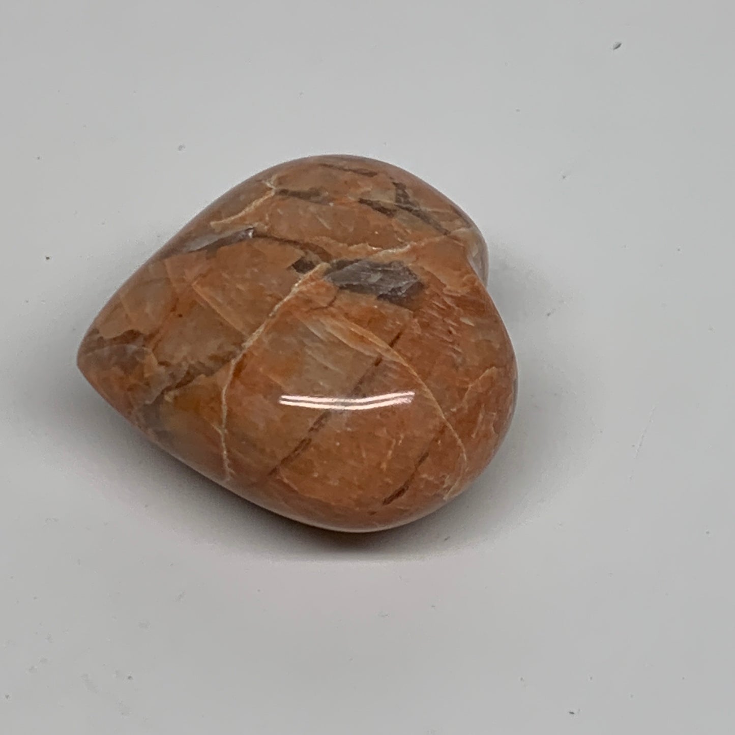 76.5g, 1.8"x2"x1", Peach Moonstone Heart Crystal Polished, B35008