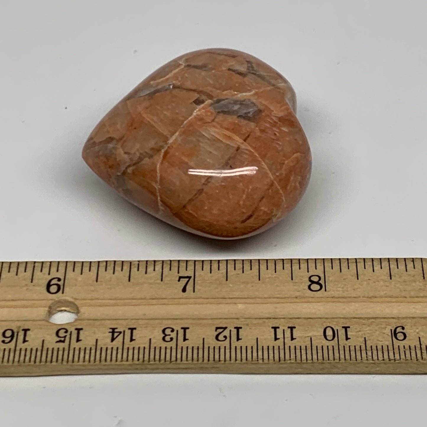 76.5g, 1.8"x2"x1", Peach Moonstone Heart Crystal Polished, B35008