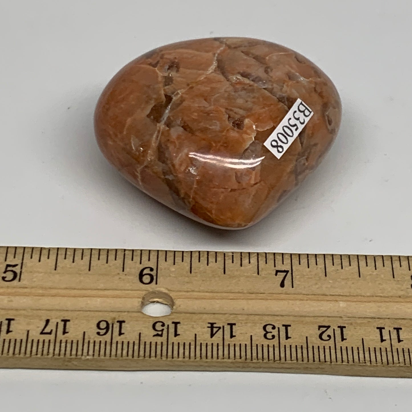 76.5g, 1.8"x2"x1", Peach Moonstone Heart Crystal Polished, B35008