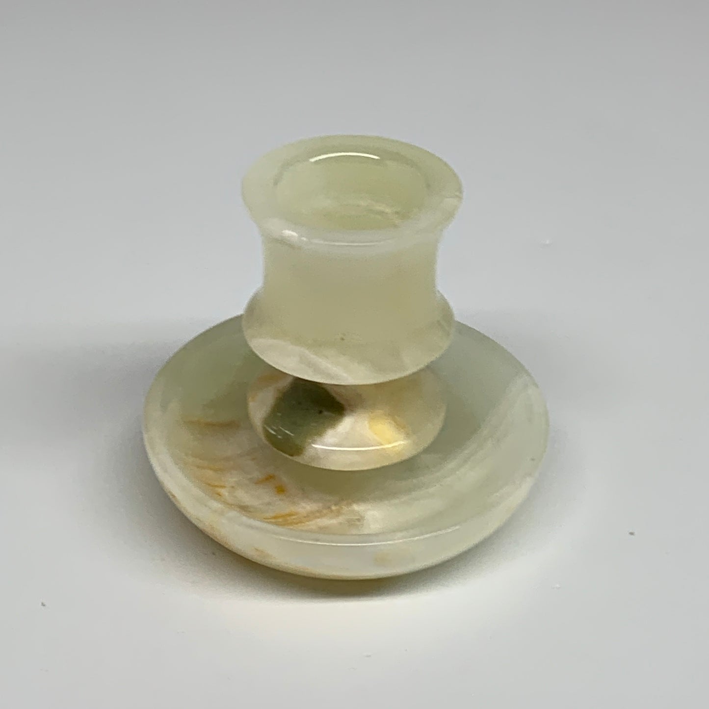 193g, 2.6"x1.4"x2.9", Natural Green Onyx Candle Holder Gemstone Hand Carved, B32