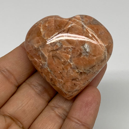 64.6g, 1.8"x1.9"x0.9", Peach Moonstone Heart Crystal Polished, B35009
