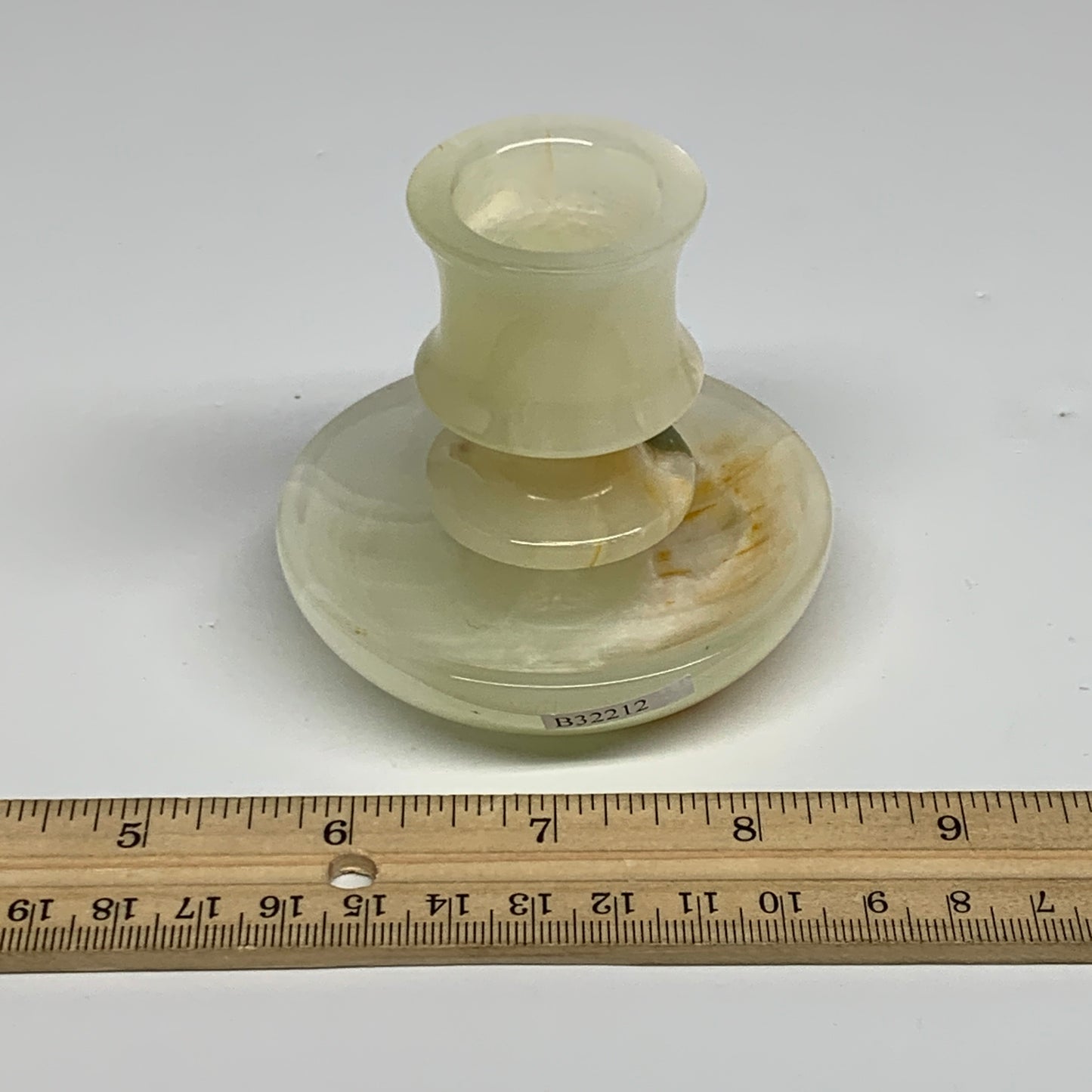 193g, 2.6"x1.4"x2.9", Natural Green Onyx Candle Holder Gemstone Hand Carved, B32