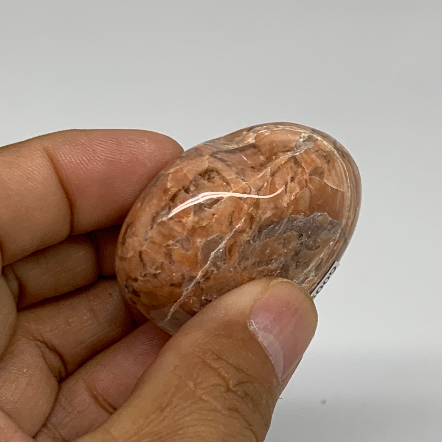 64.6g, 1.8"x1.9"x0.9", Peach Moonstone Heart Crystal Polished, B35009