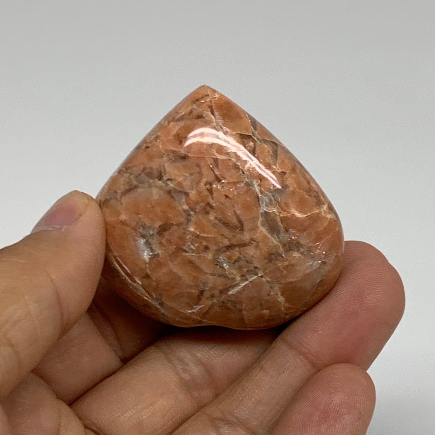 64.6g, 1.8"x1.9"x0.9", Peach Moonstone Heart Crystal Polished, B35009
