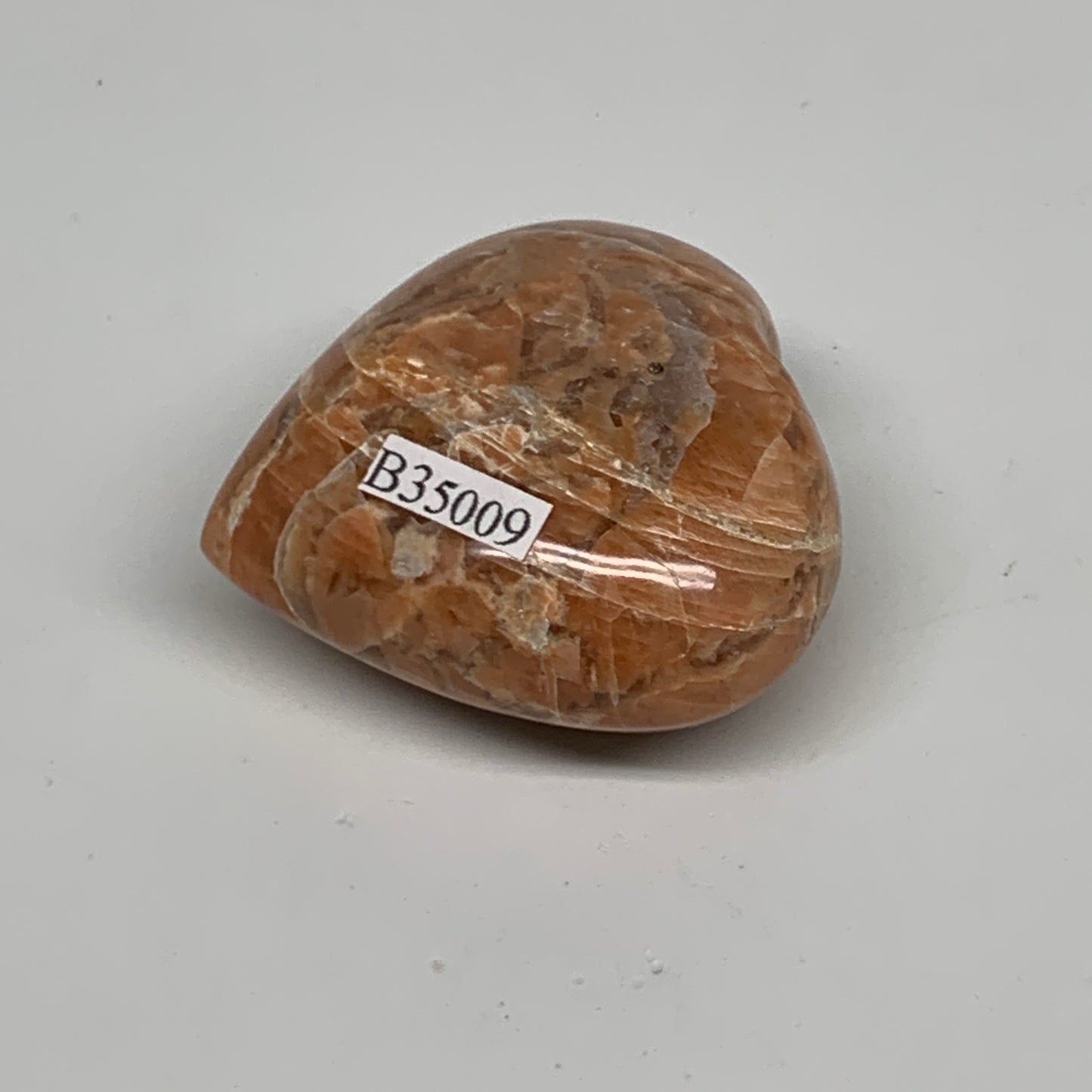64.6g, 1.8"x1.9"x0.9", Peach Moonstone Heart Crystal Polished, B35009