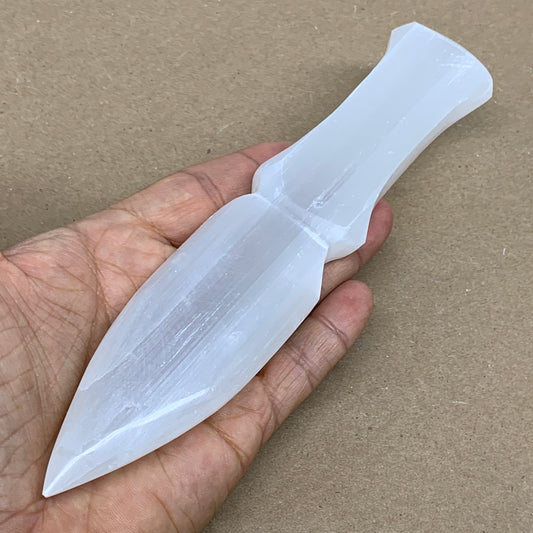 160g, 7.5"x1.5"x0.6", Natural Selenite Crystal Dagger (Satin Spar), B36043