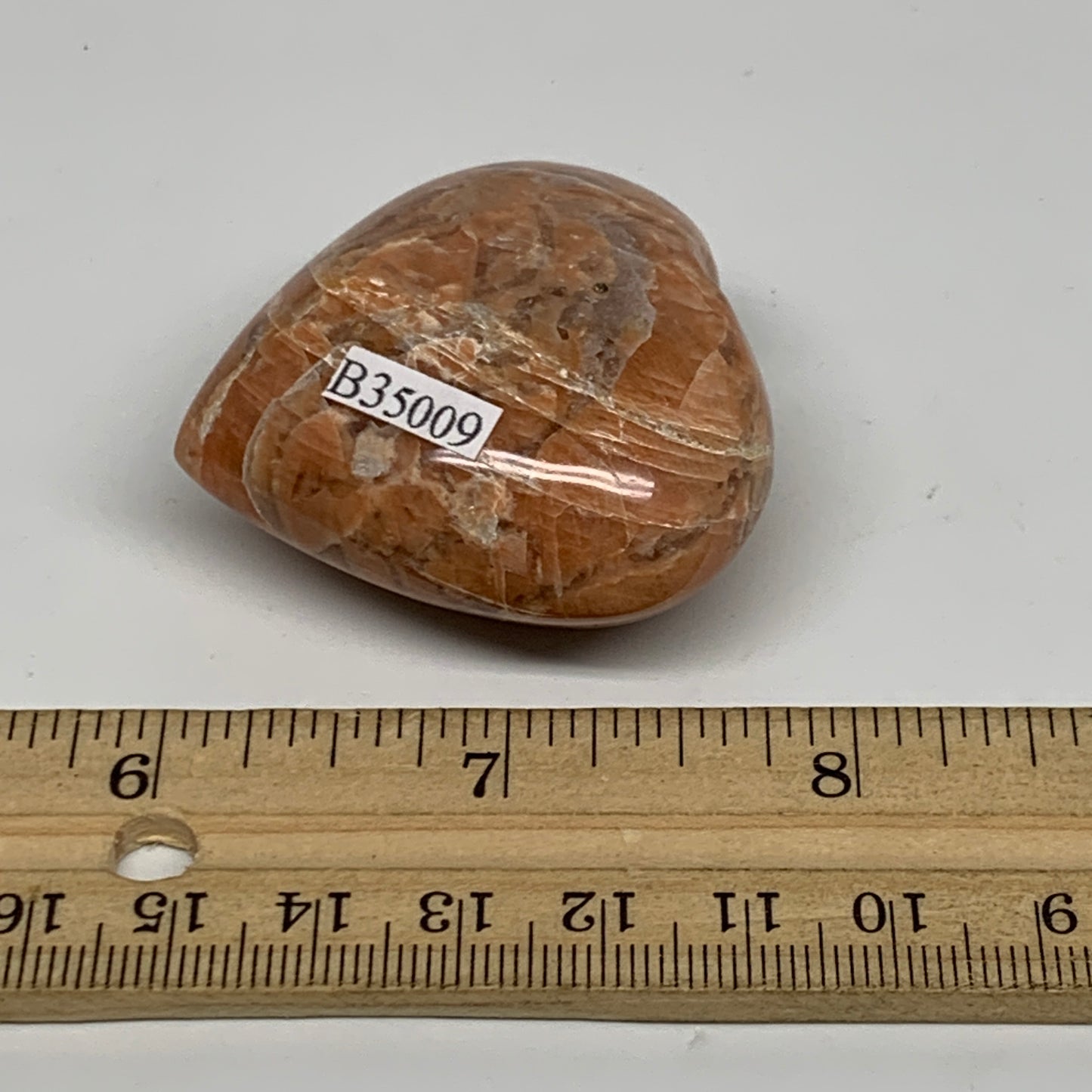64.6g, 1.8"x1.9"x0.9", Peach Moonstone Heart Crystal Polished, B35009