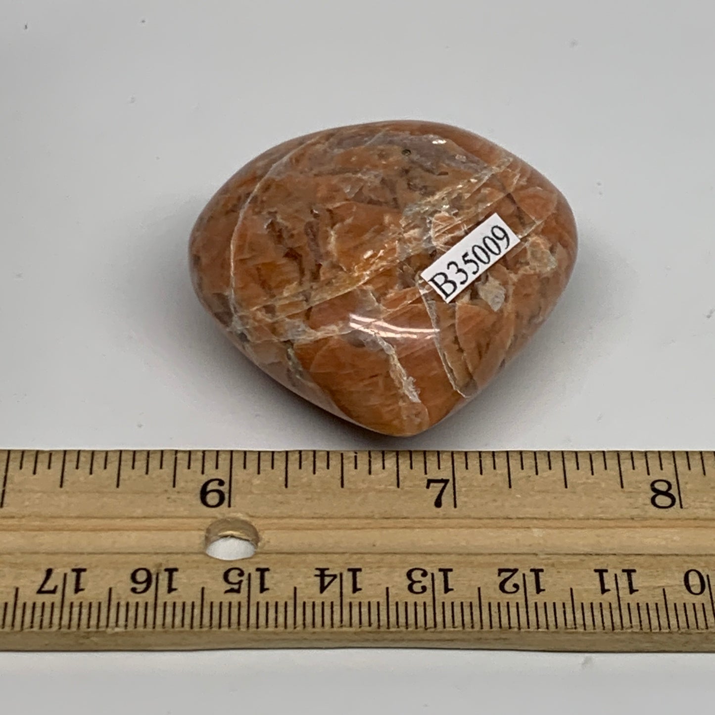 64.6g, 1.8"x1.9"x0.9", Peach Moonstone Heart Crystal Polished, B35009