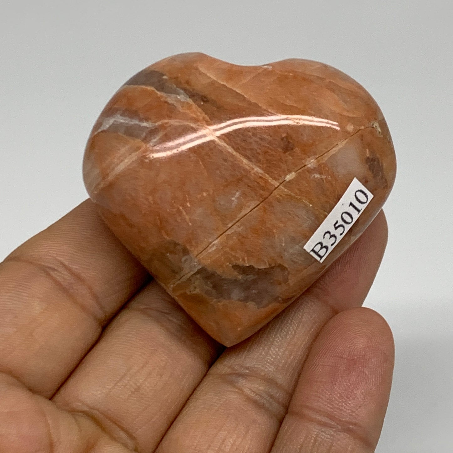 74.6g, 1.8"x2"x1", Peach Moonstone Heart Crystal Polished, B35010