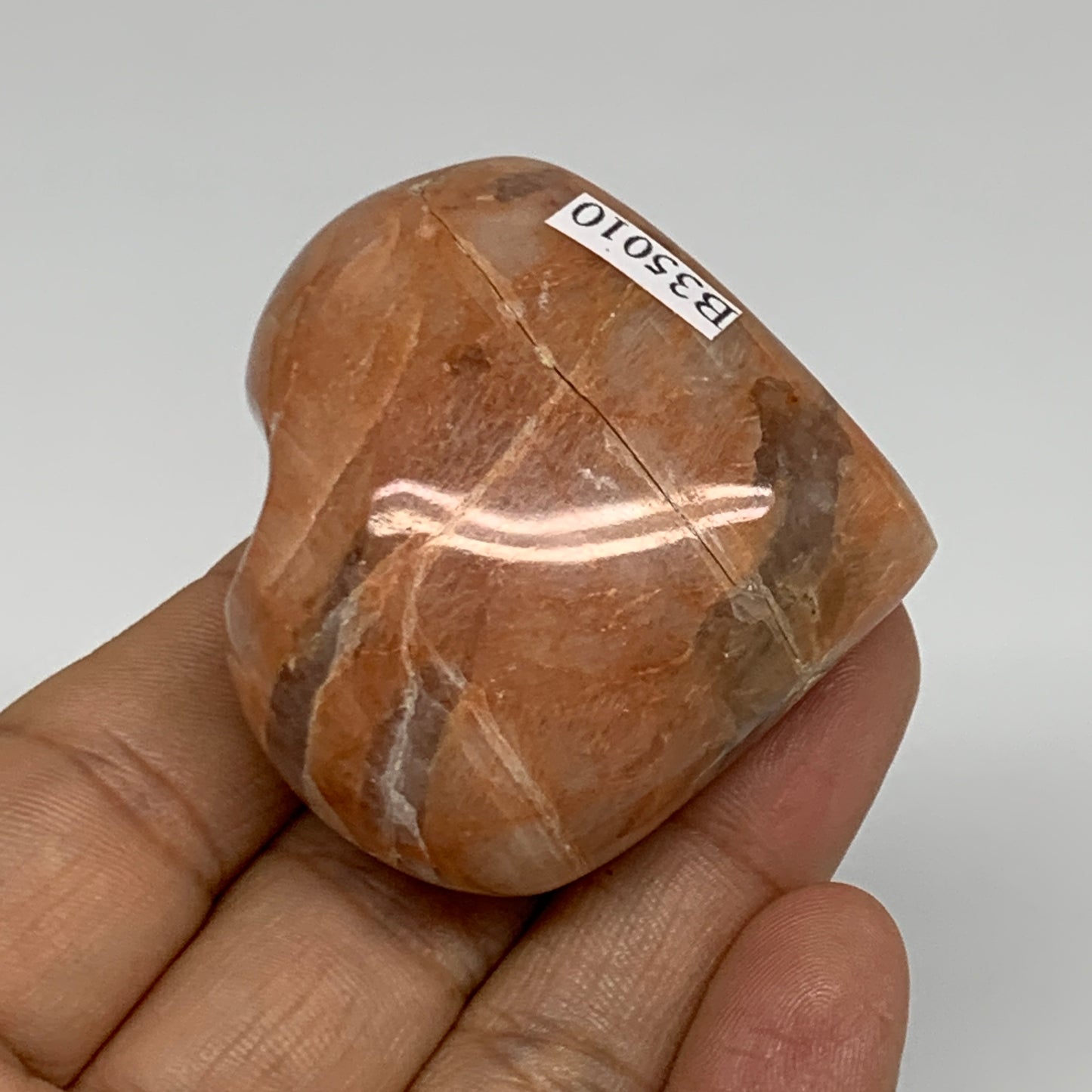 74.6g, 1.8"x2"x1", Peach Moonstone Heart Crystal Polished, B35010