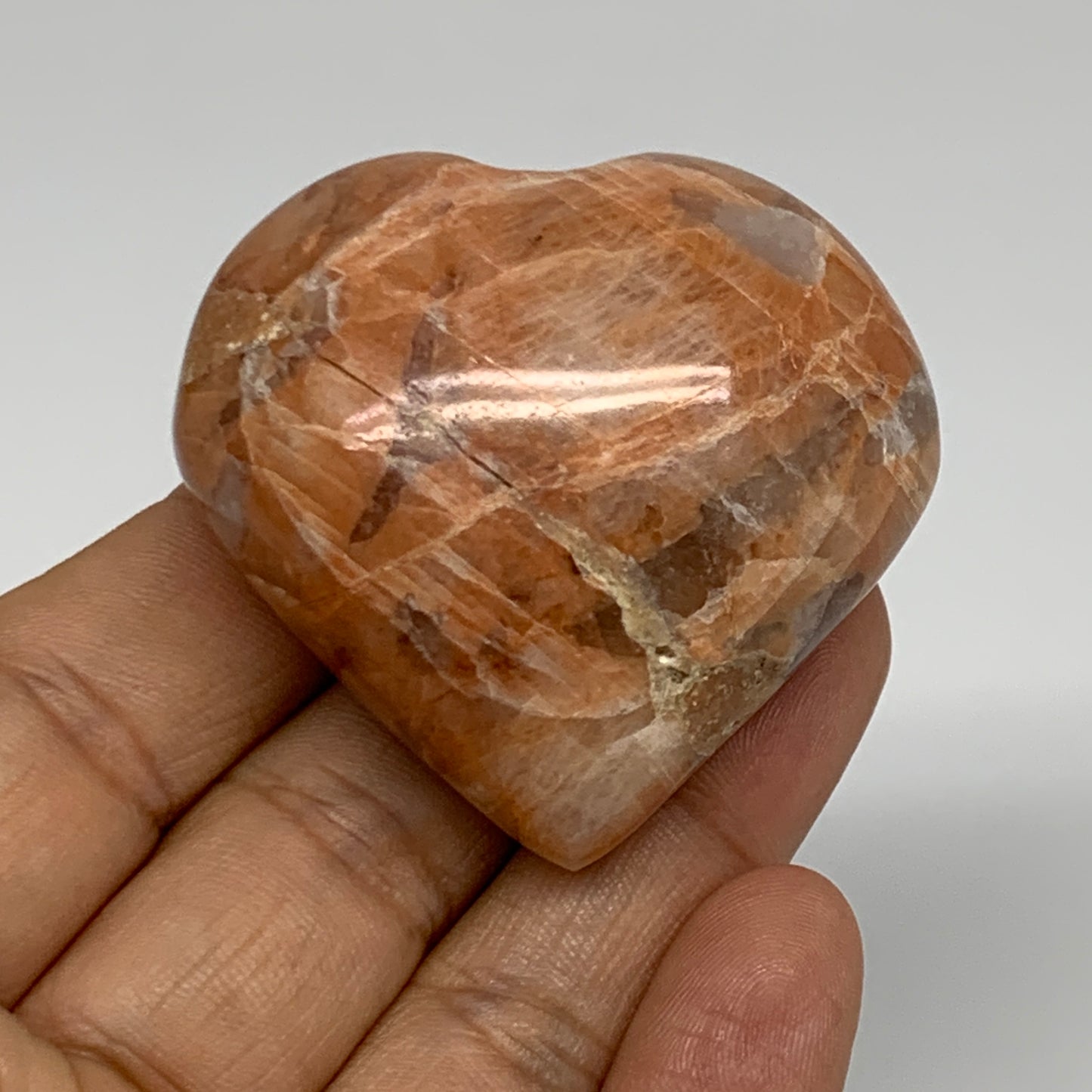 74.6g, 1.8"x2"x1", Peach Moonstone Heart Crystal Polished, B35010