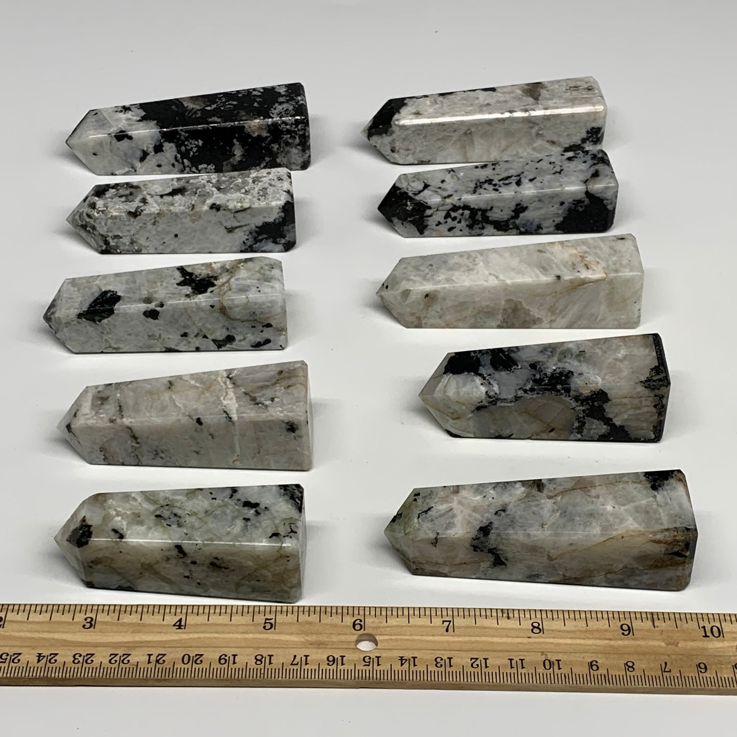 2.2 lbs, 2.9" - 3.8", 10pcs, Natural Rainbow Moonstone Towers, Obelisks, B29310