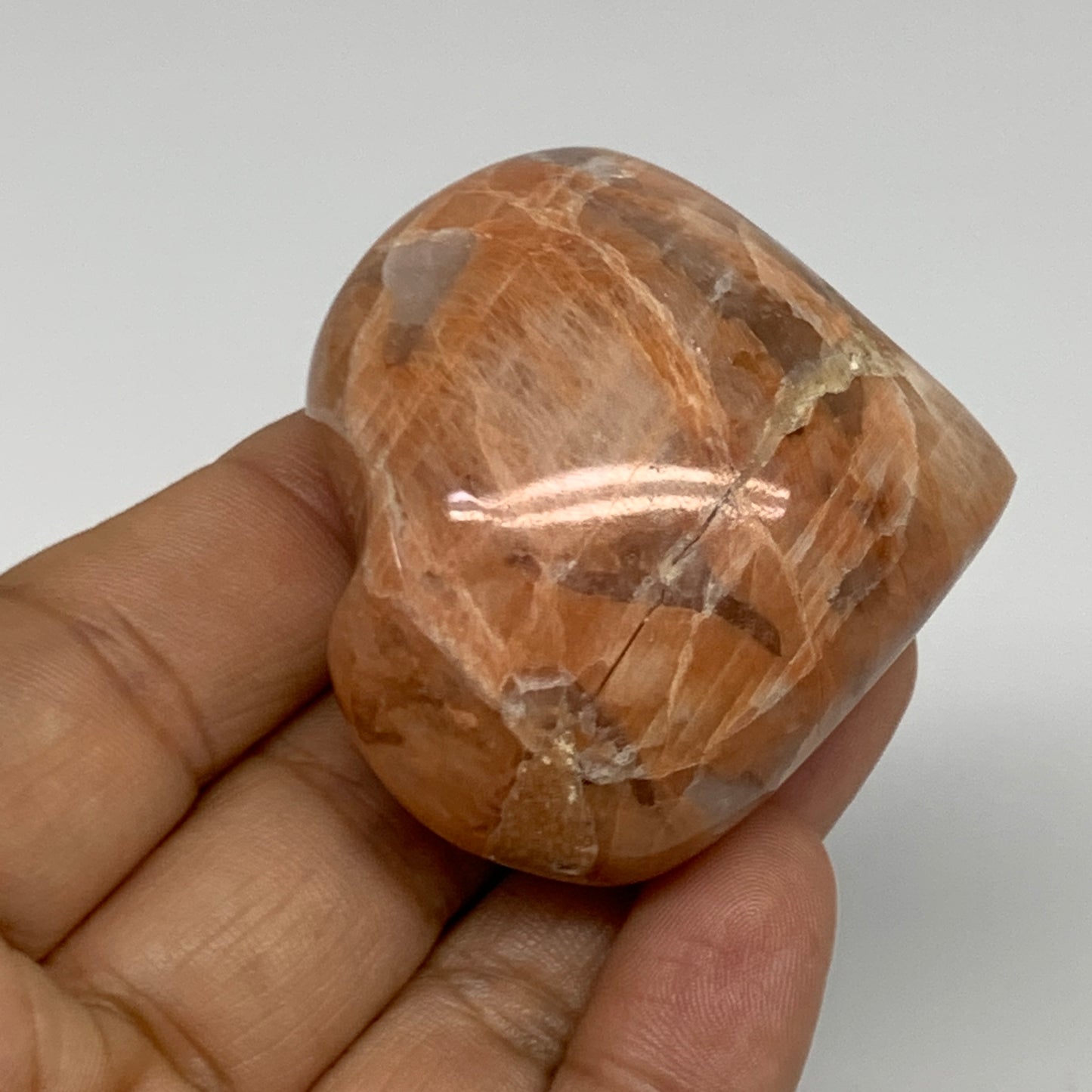 74.6g, 1.8"x2"x1", Peach Moonstone Heart Crystal Polished, B35010