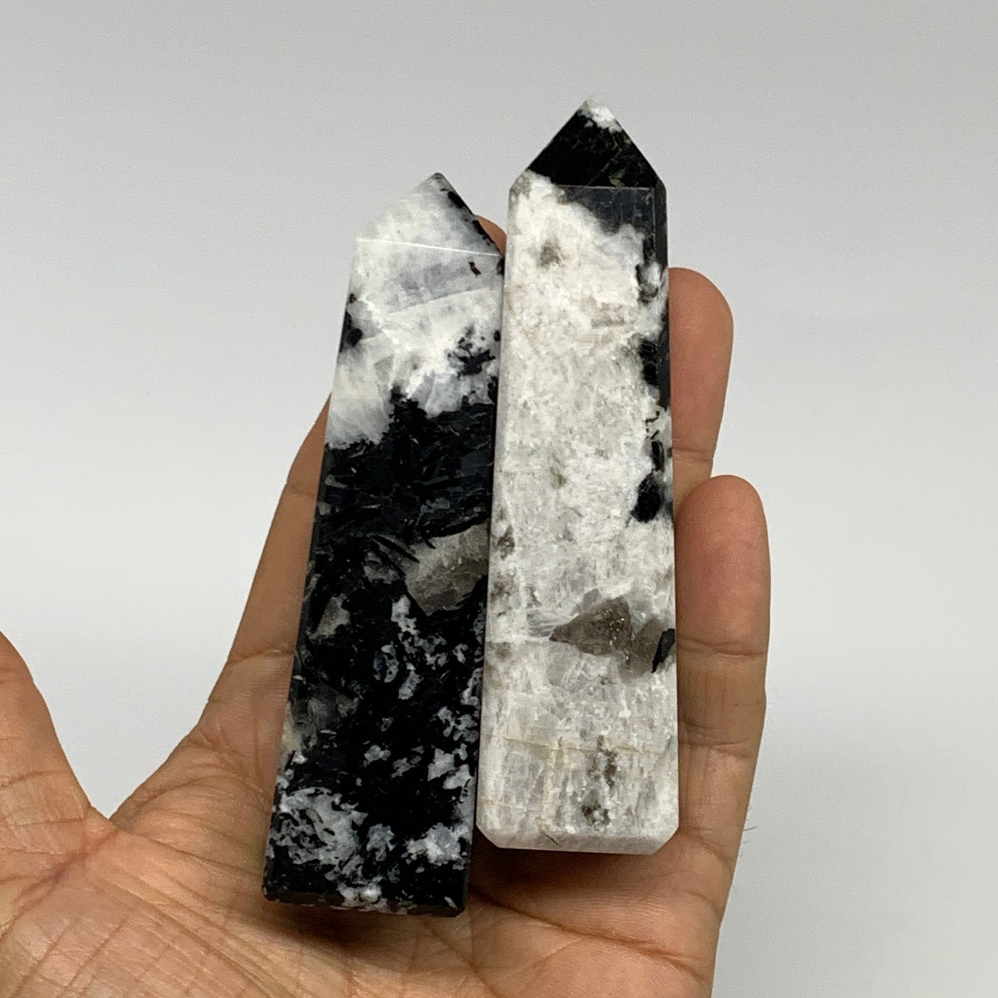 2.2 lbs, 2.9" - 3.8", 10pcs, Natural Rainbow Moonstone Towers, Obelisks, B29310