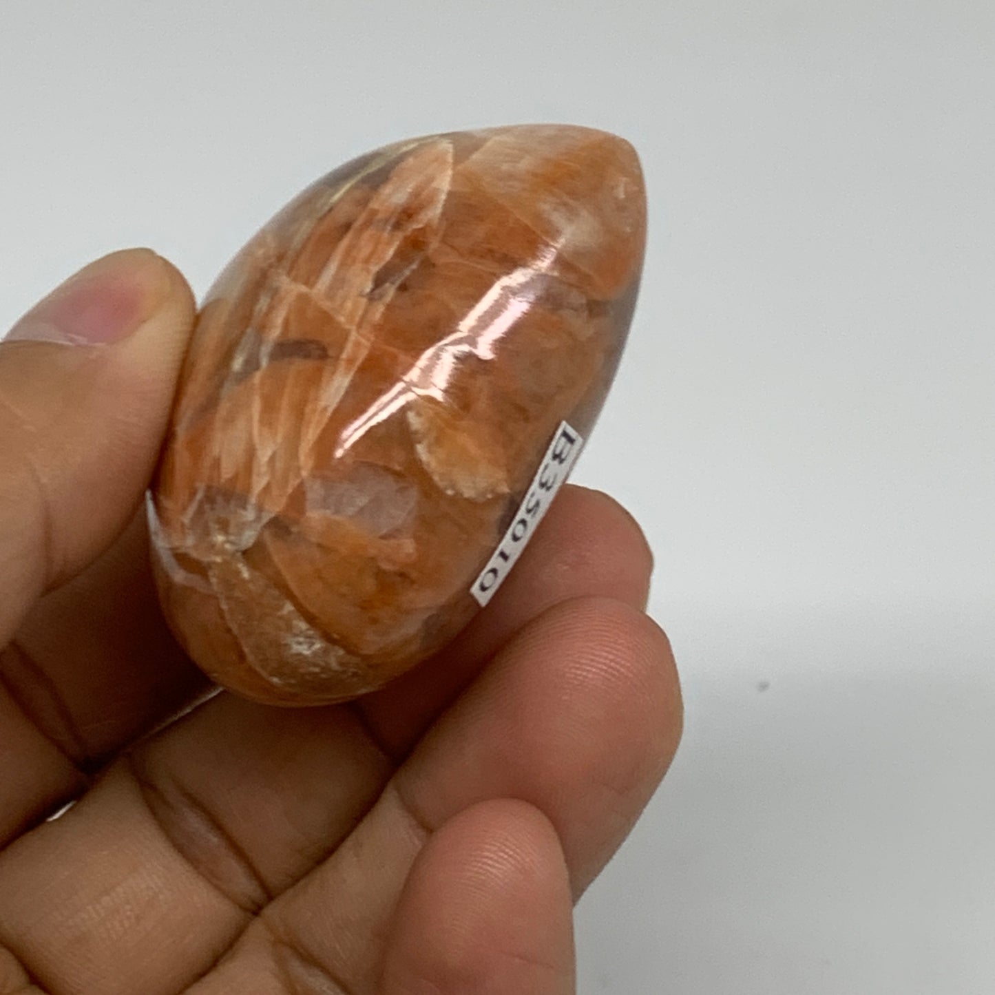 74.6g, 1.8"x2"x1", Peach Moonstone Heart Crystal Polished, B35010
