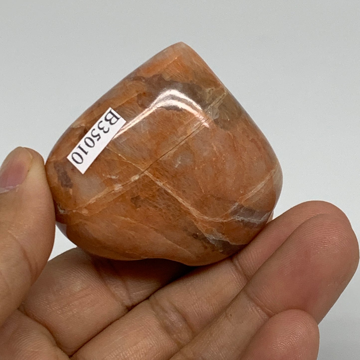 74.6g, 1.8"x2"x1", Peach Moonstone Heart Crystal Polished, B35010