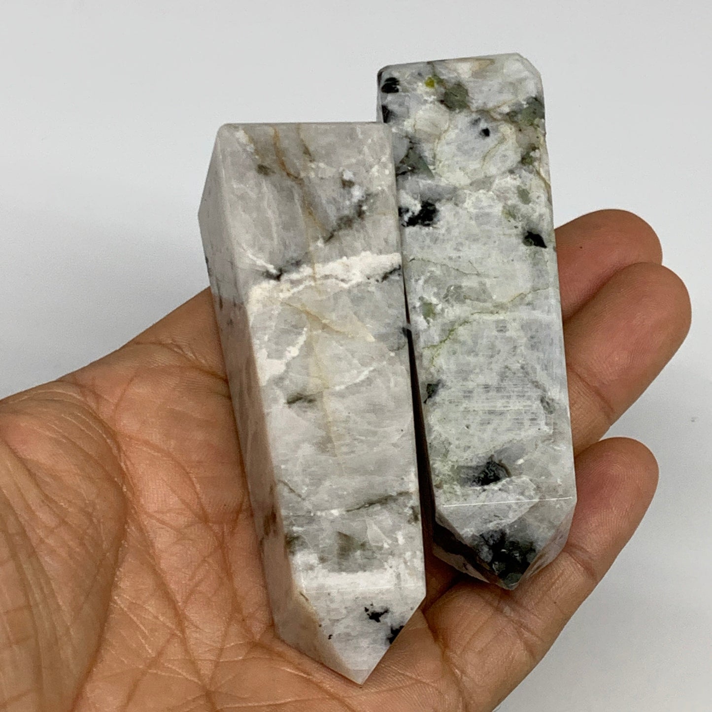 2.2 lbs, 2.9" - 3.8", 10pcs, Natural Rainbow Moonstone Towers, Obelisks, B29310