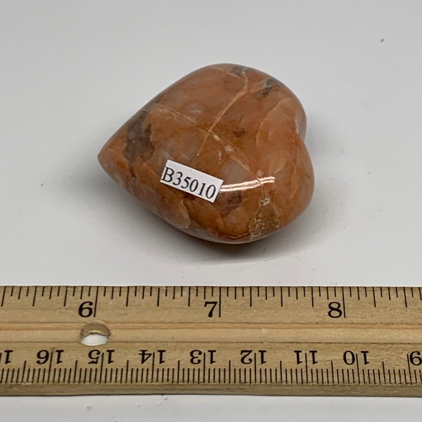 74.6g, 1.8"x2"x1", Peach Moonstone Heart Crystal Polished, B35010